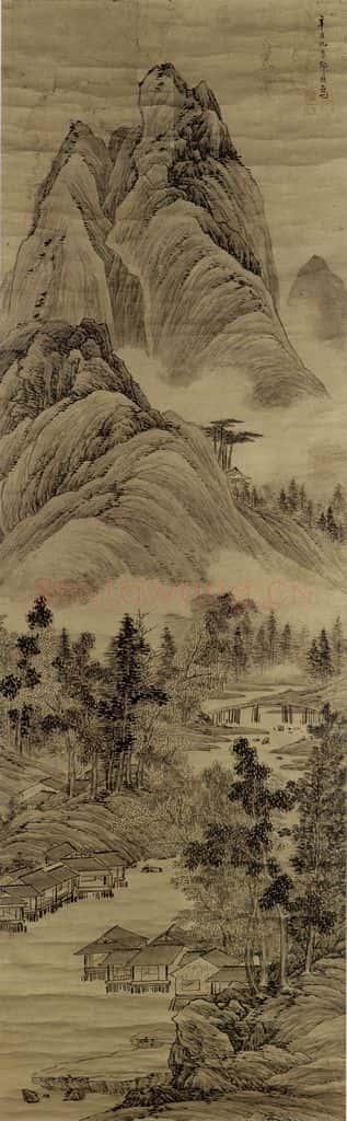 清 邹喆《云峦水村图轴》书画作品