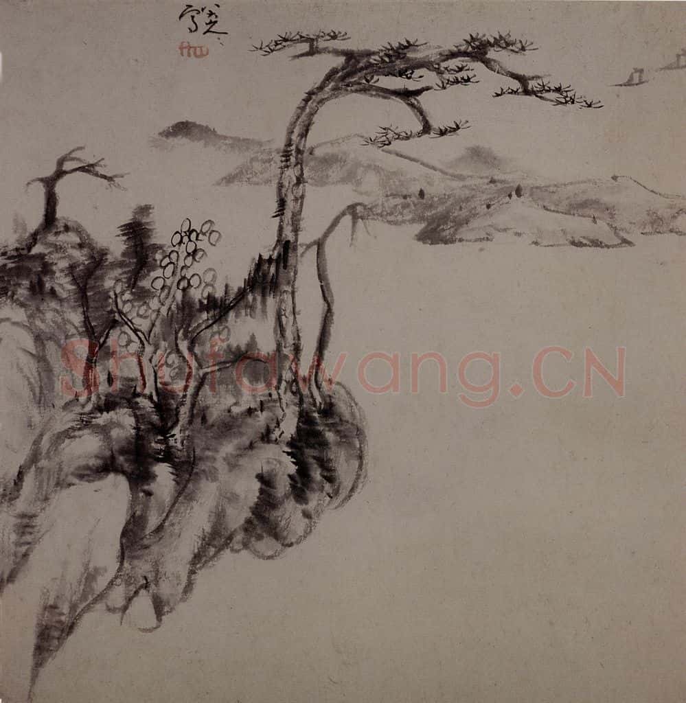 清 朱耷《山水花果图册》书画作品