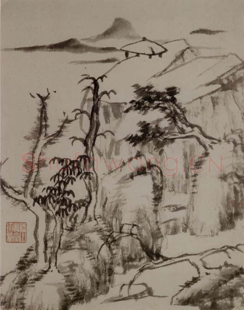 清 朱耷《山水册》书画作品