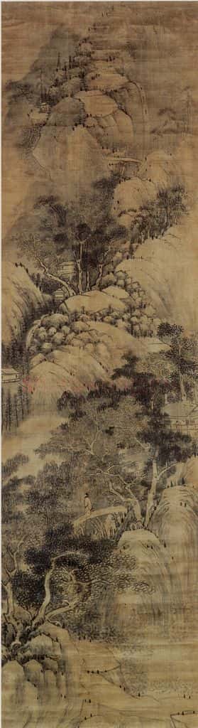 清 王铎《春晓观瀑图轴》书画作品
