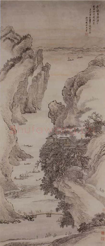 清 王翚《杜甫诗意图轴》书画作品
