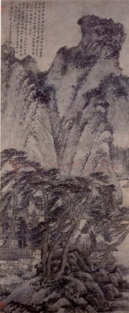 元朝 王蒙《春山读书图》书画作品