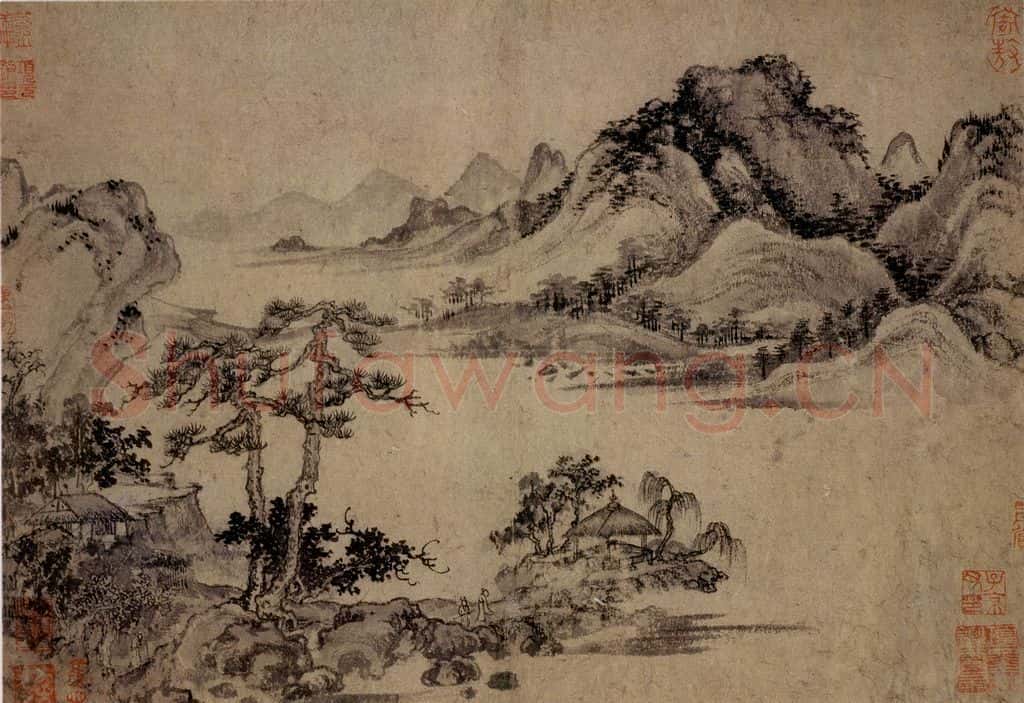 元朝 王蒙《溪山风雨图》书画作品