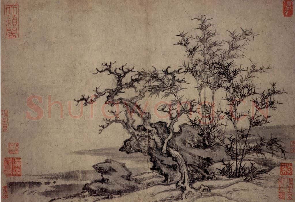 元朝 王蒙《溪山风雨图》书画作品