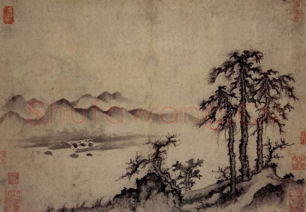 元朝 王蒙《溪山风雨图》书画作品