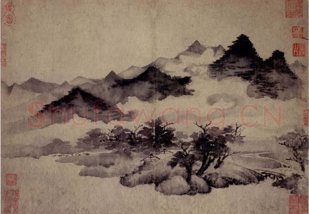 元朝 王蒙《溪山风雨图》书画作品