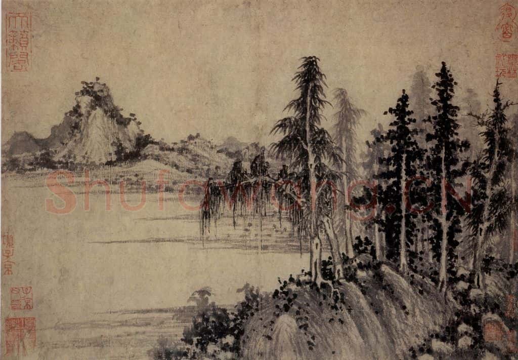 元朝 王蒙《溪山风雨图》书画作品