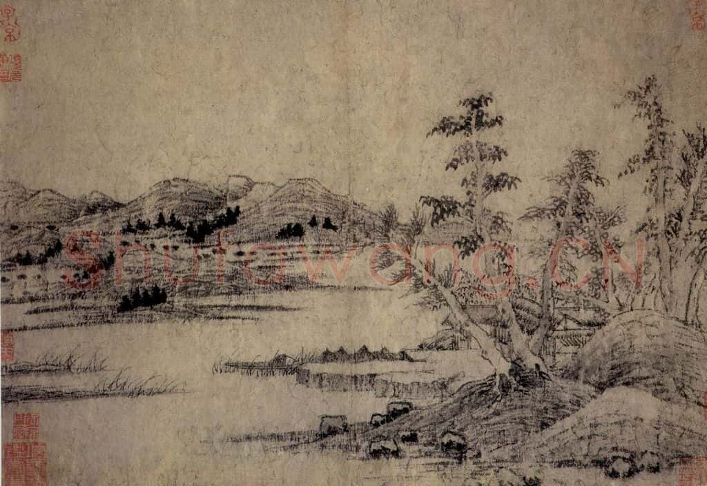 元朝 王蒙《溪山风雨图》书画作品