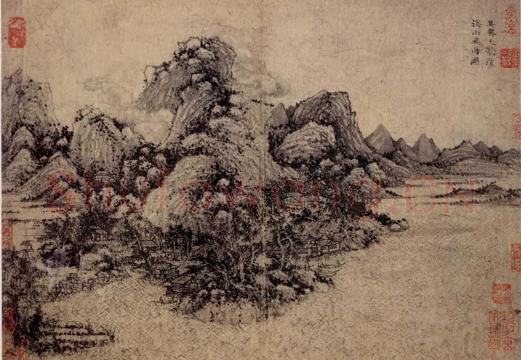 元朝 王蒙《溪山风雨图》书画作品