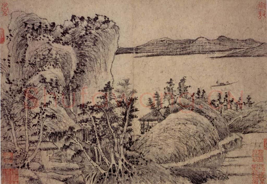 元朝 王蒙《溪山风雨图》书画作品