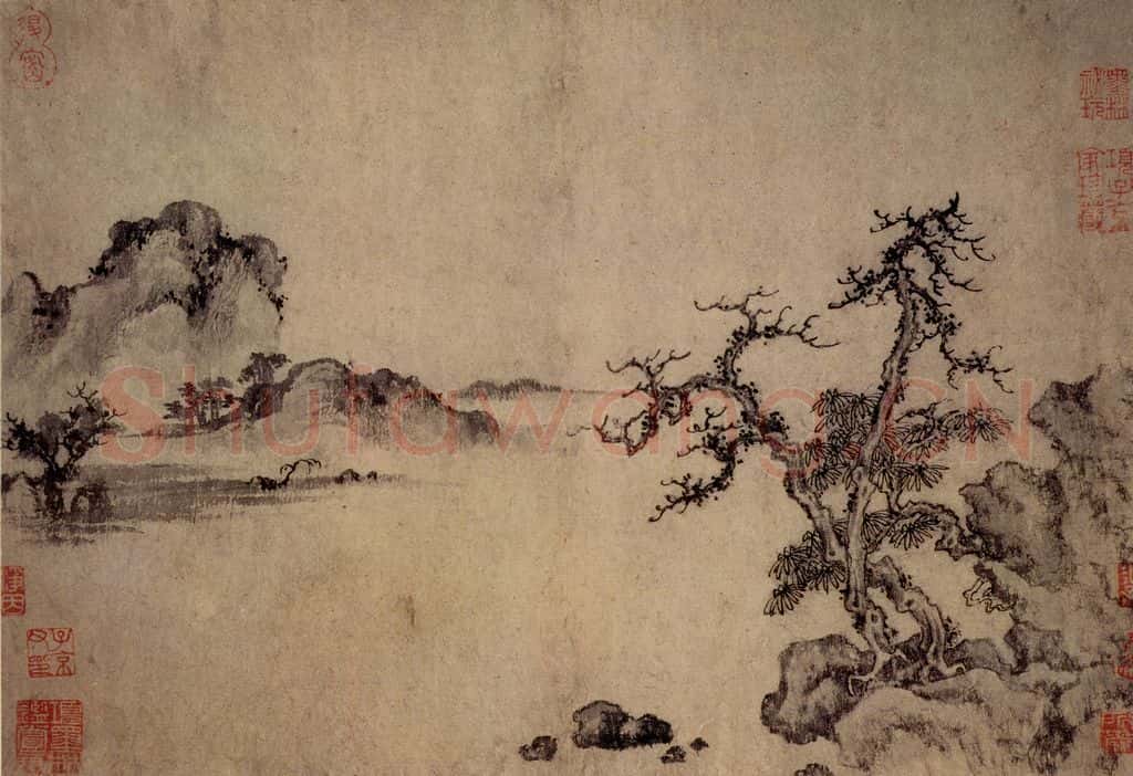元朝 王蒙《溪山风雨图》书画作品