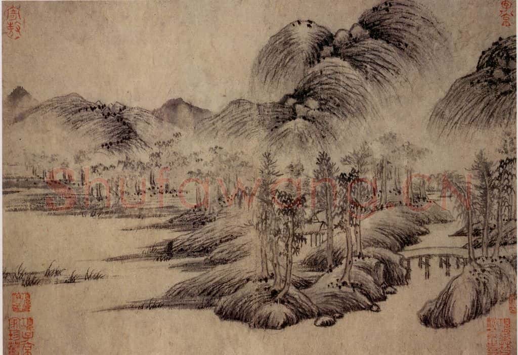 元朝 王蒙《溪山风雨图》书画作品