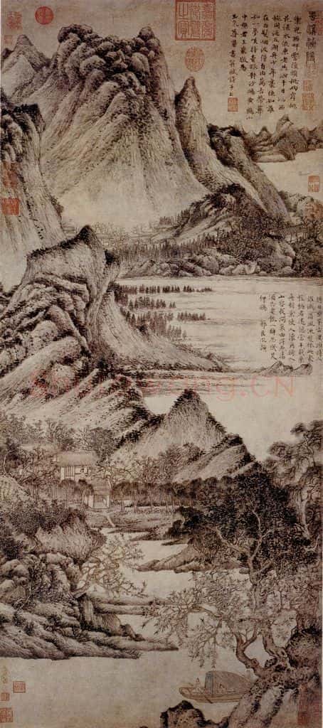 元朝 王蒙《花谿渔隐图》书画作品