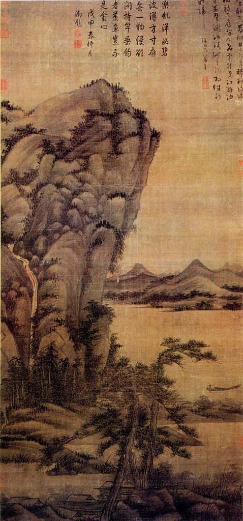 元朝 吴镇《秋江渔隐图》书画作品