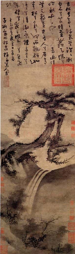 元朝 吴镇《松泉图》书画作品