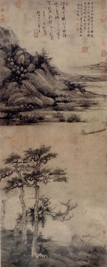 元朝 吴镇《洞庭渔隐图》书画作品