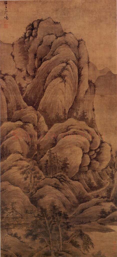 元朝 吴镇《谿山高隐图》书画作品