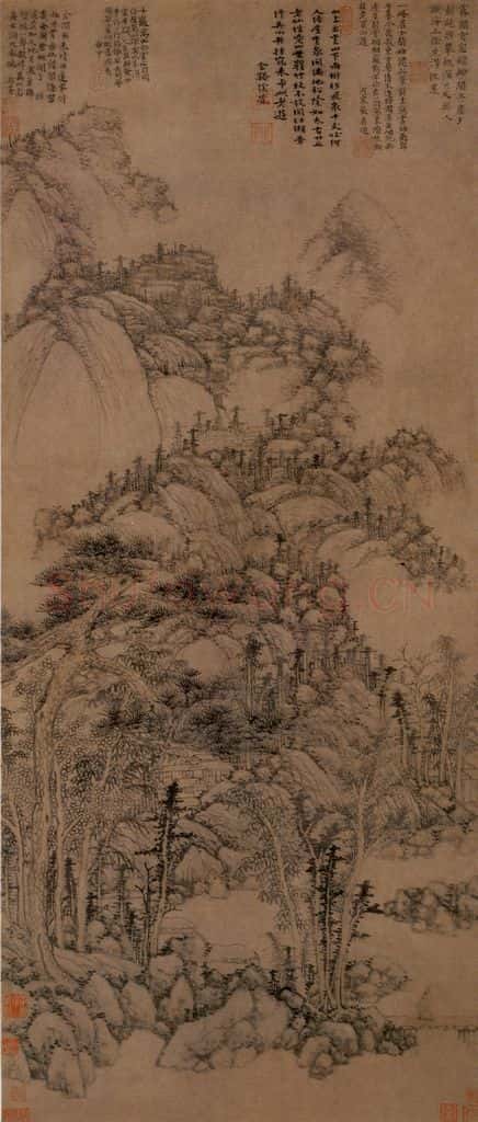 元朝 黄公望《丹崖玉树图》书画作品