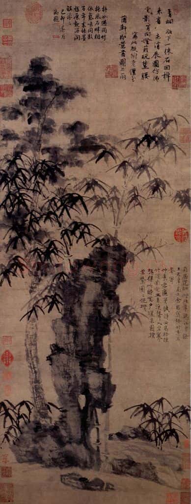 元朝 倪瓒《梧竹秀石图》书画作品