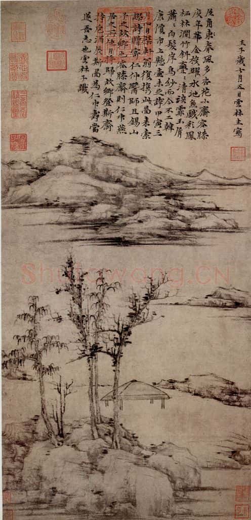 元朝 倪瓒《容膝斋图》书画作品