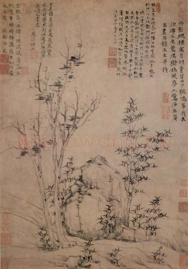 元朝 倪瓒《琪树秋风图》书画作品