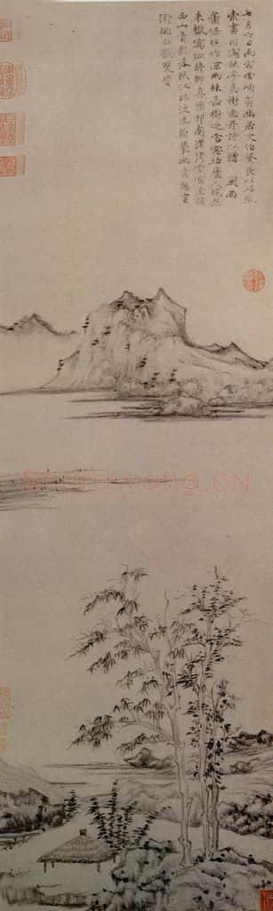 元朝 倪瓒《秋亭嘉树图》书画作品