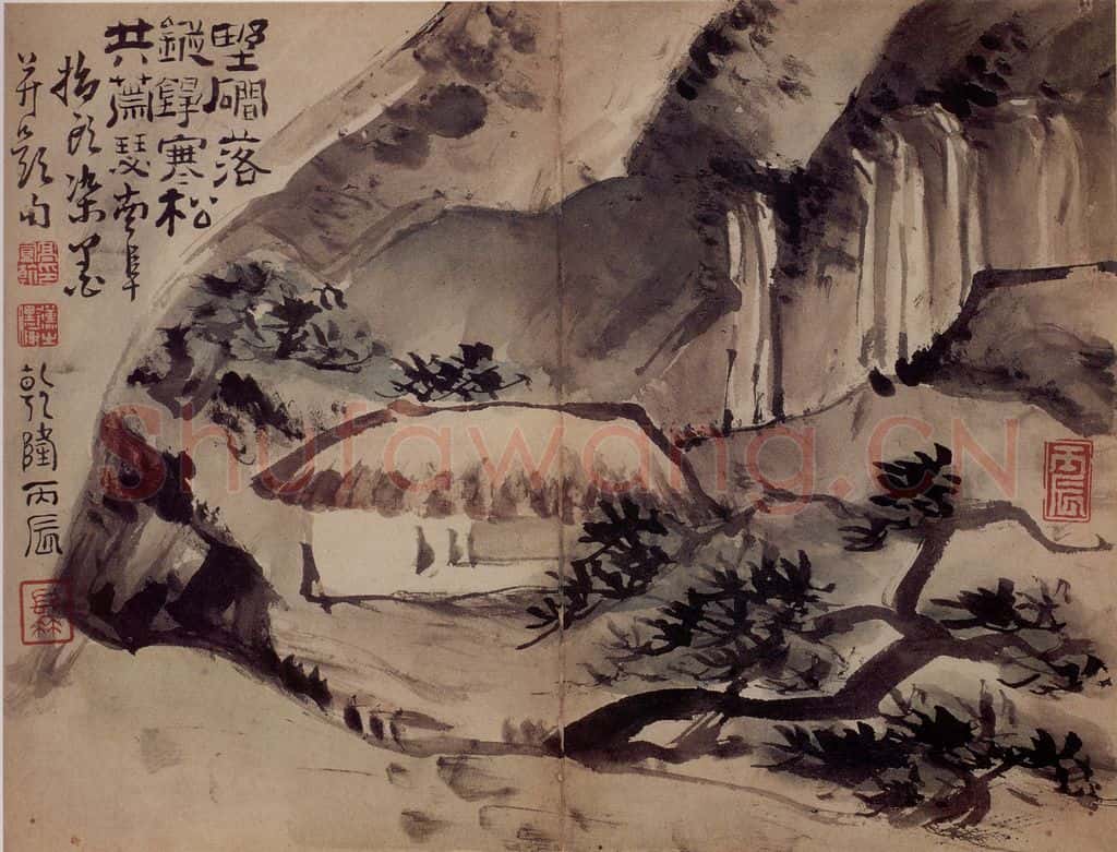 清 高凤翰《指画山水花卉册》书画作品