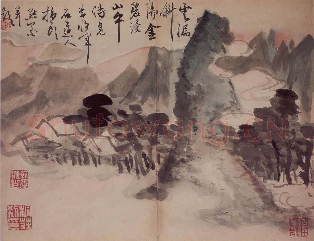 清 高凤翰《指画山水花卉册》书画作品