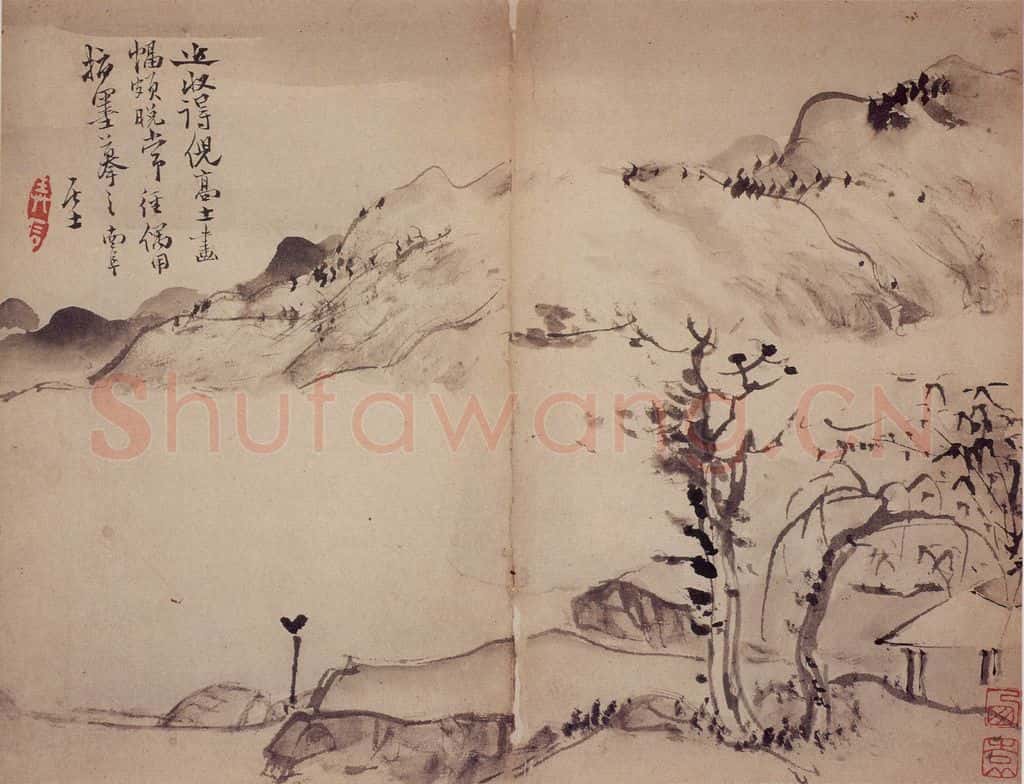 清 高凤翰《指画山水花卉册》书画作品