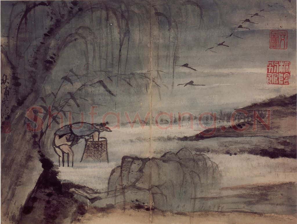 清 高凤翰《指画山水花卉册》书画作品