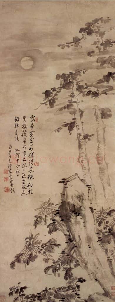 清 高凤翰《梧桐菊石图》书画作品