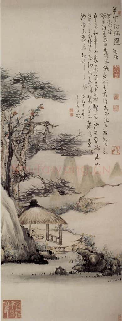 清 高凤翰《半亭对鞠图》书画作品