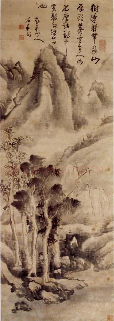 清 高凤翰《雾山深树图》书画作品