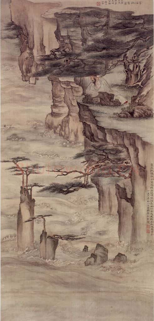 清 高凤翰《云海孤鹤图》书画作品