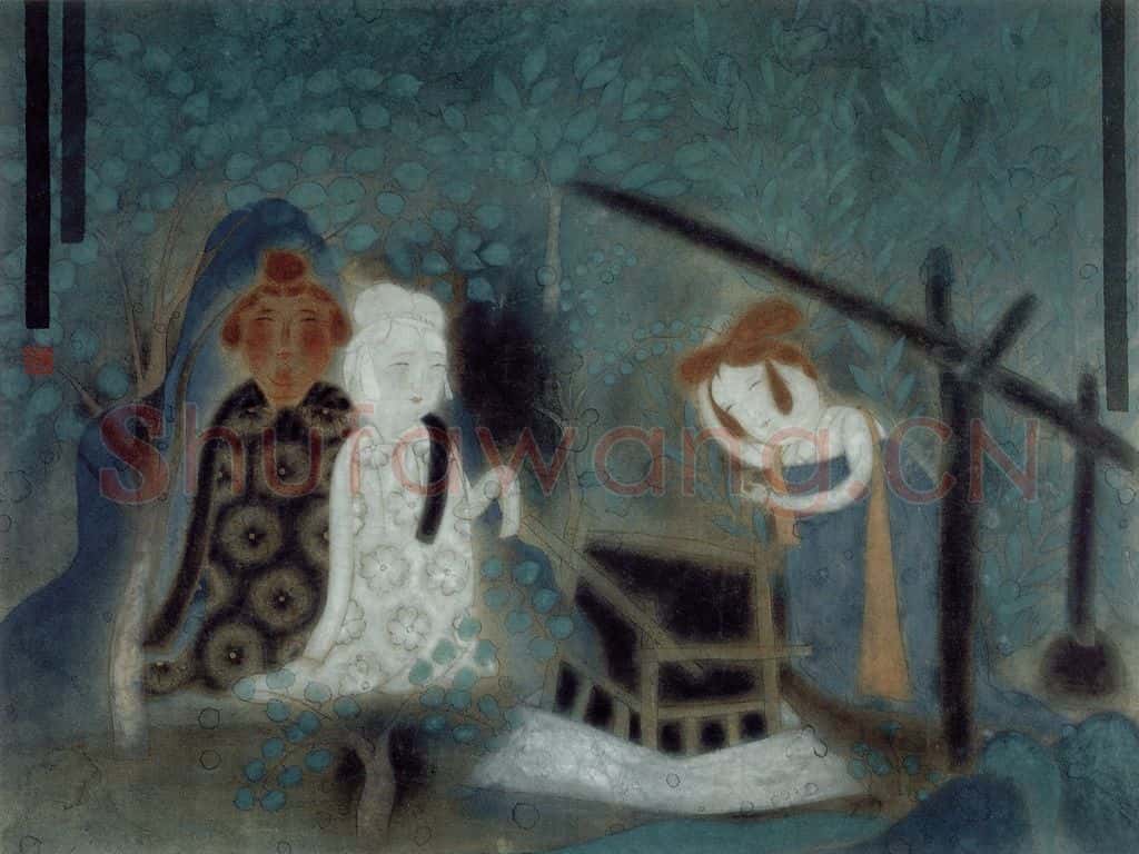 1990年 唐勇力《汲水图》书画作品