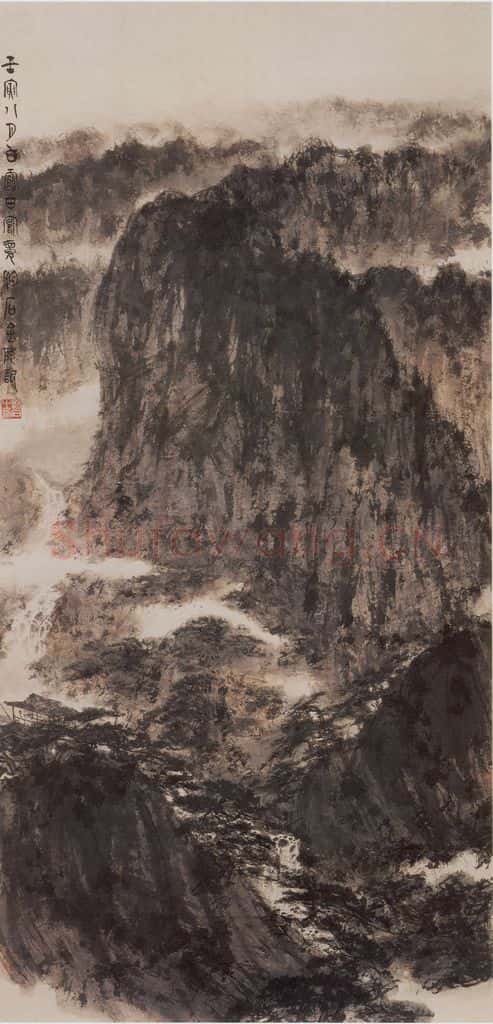 1962年 傅抱石《山高水长》书画作品