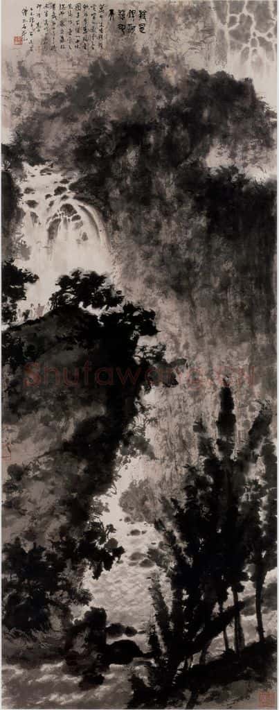 1965年 傅抱石《疑是银河落九天》书画作品