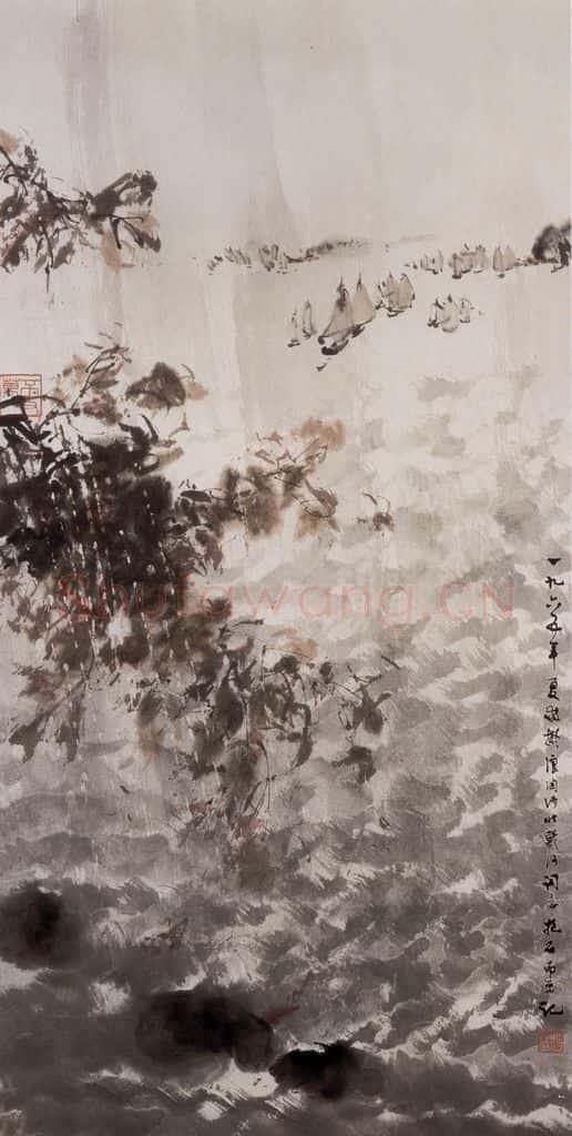 1965年 傅抱石《毛泽东浪淘沙北戴河诗意》书画作品