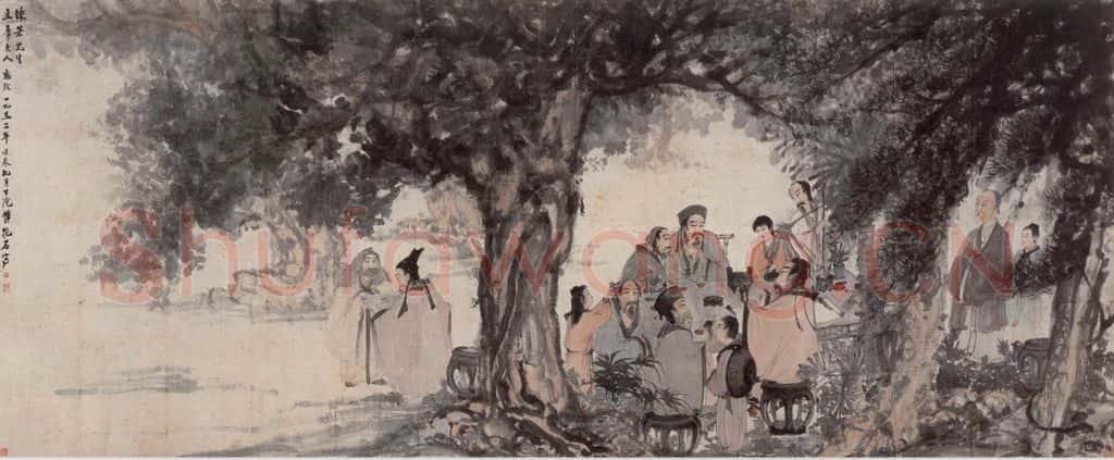 1952年 傅抱石《九老图》书画作品