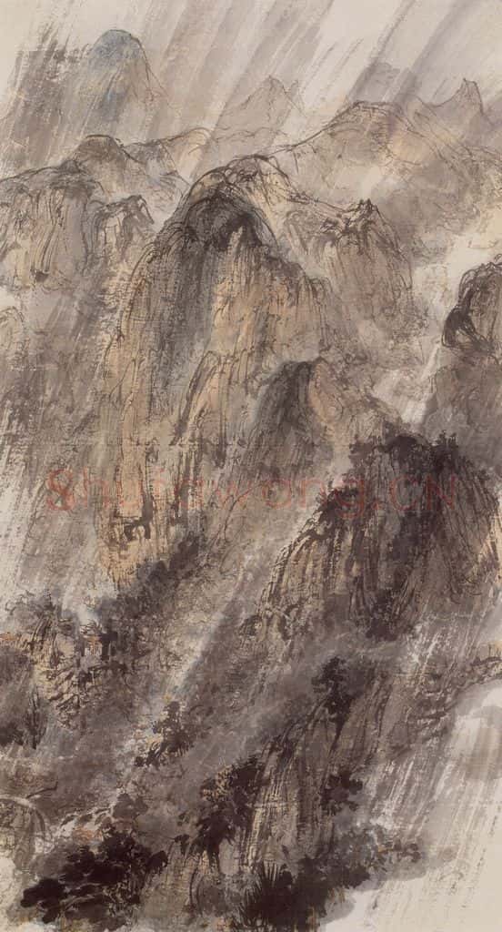 1940年代 傅抱石《千峰送雨图》书画作品