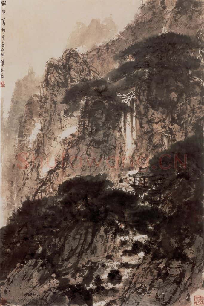 1944年 傅抱石《松亭观瀑图》书画作品