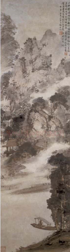1944年 傅抱石《溪山放艇》书画作品