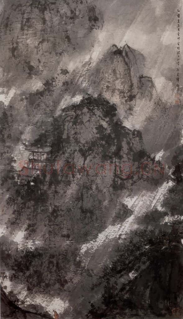 1945年 傅抱石《潇潇暮雨》书画作品