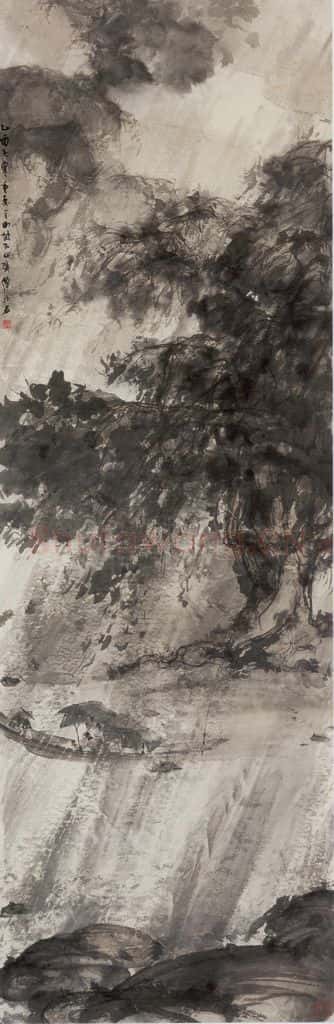 1945年 傅抱石《风雨归舟》书画作品