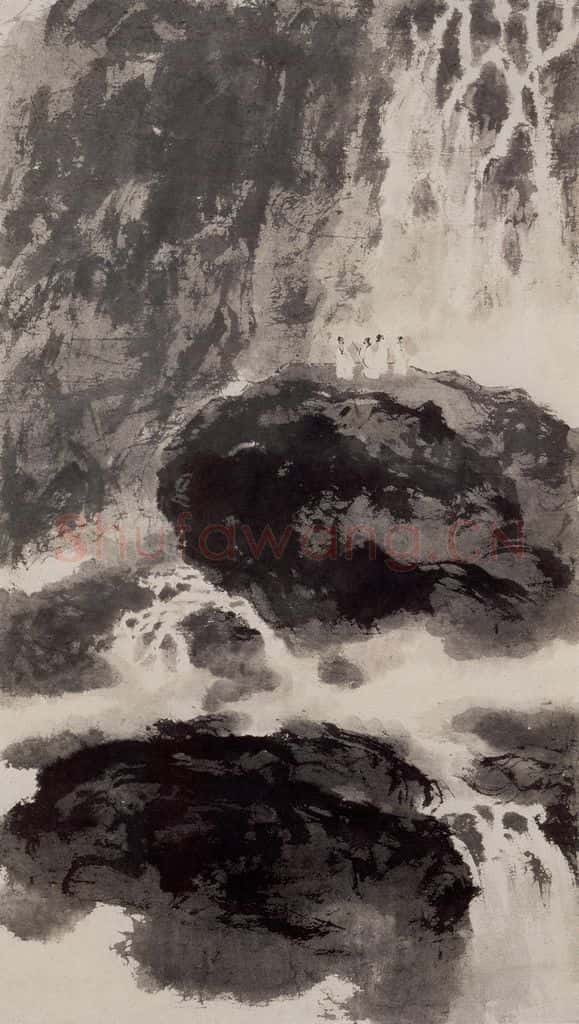 1951年代初 傅抱石《观瀑图》书画作品