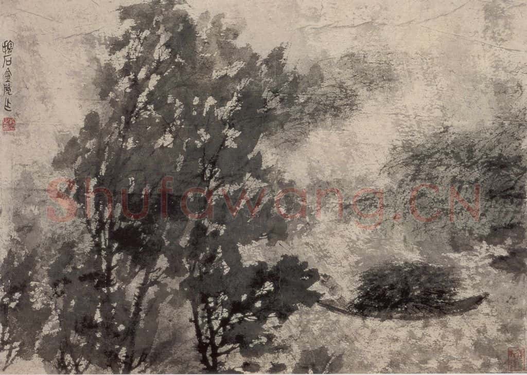 1955年 傅抱石《风雨归舟》书画作品