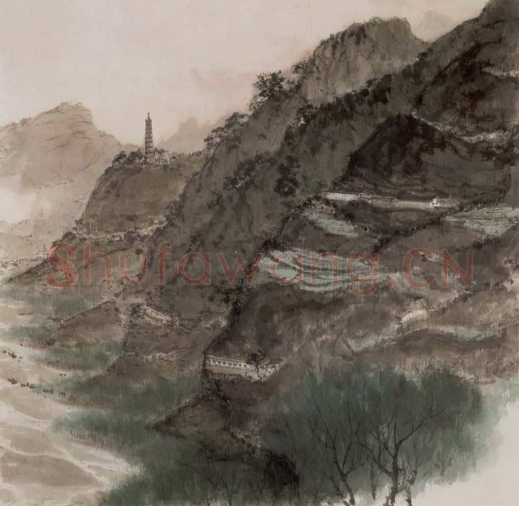 1961年 傅抱石《陕北风光》书画作品