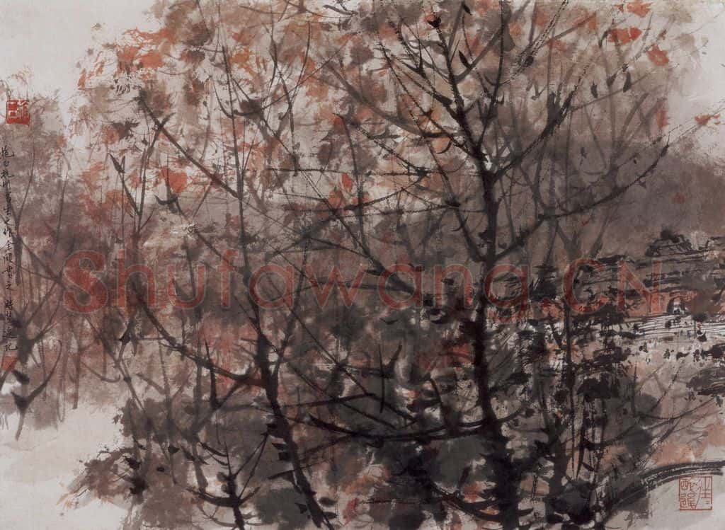 1962年 傅抱石《虎跑深秋》书画作品