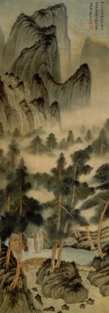 民国 张爰《山雨催泉》书画作品