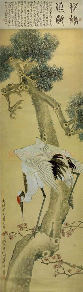 清代 任颐《松鹤延龄》书画作品